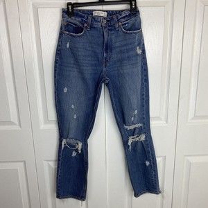 Abercrombie & Fitch Curve Love Size 25 The Mom High Rise Distressed Blue Denim